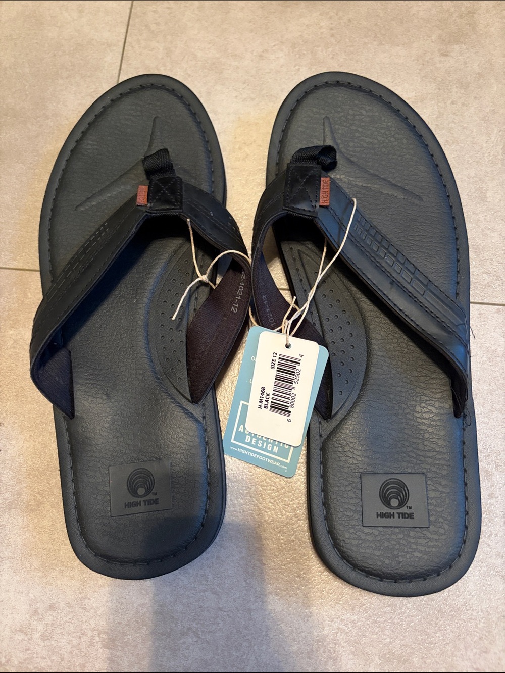 High Tide Men’s Black Leather Flip-Flops